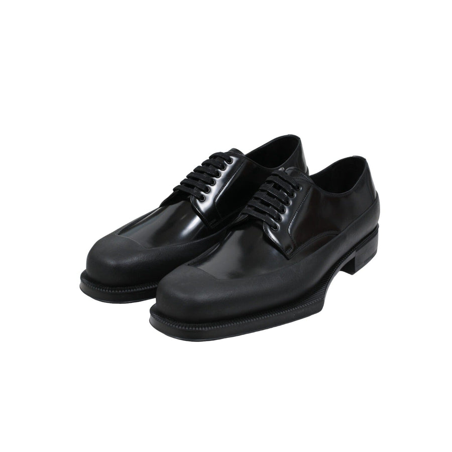 Black Leather Lace Up Derby Rubber Dipped Oxfords Prada 
