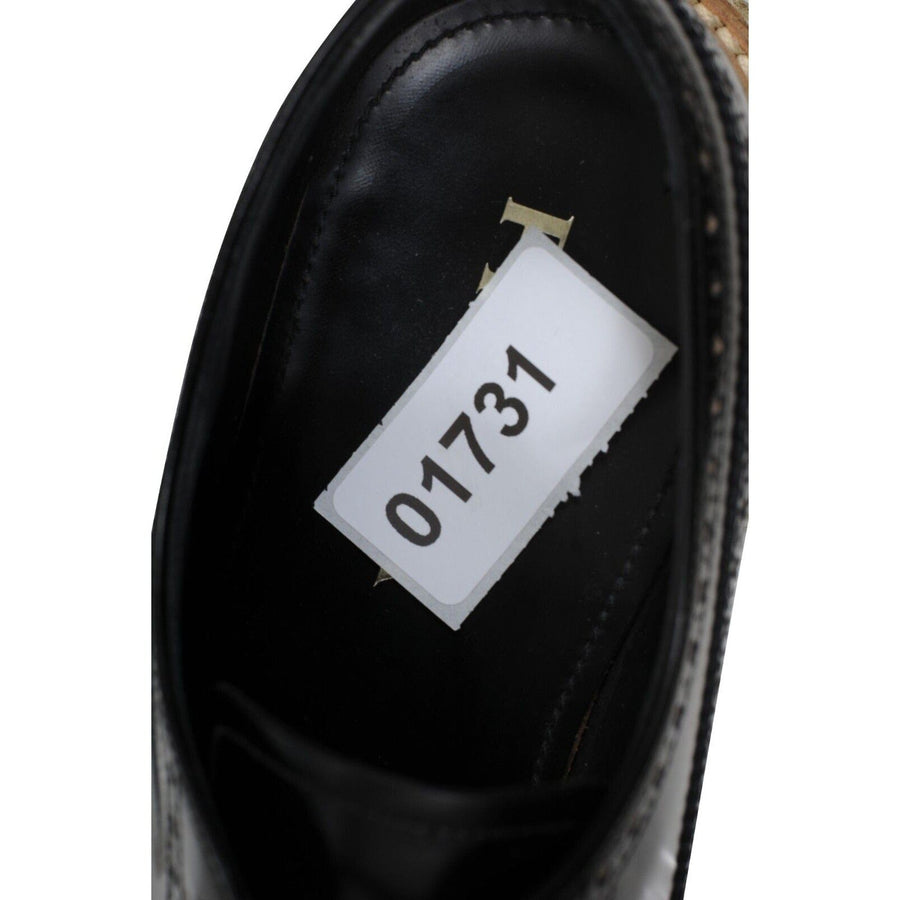 Black Leather Wingtip Espadrille Medallion Platform Brogue Prada 