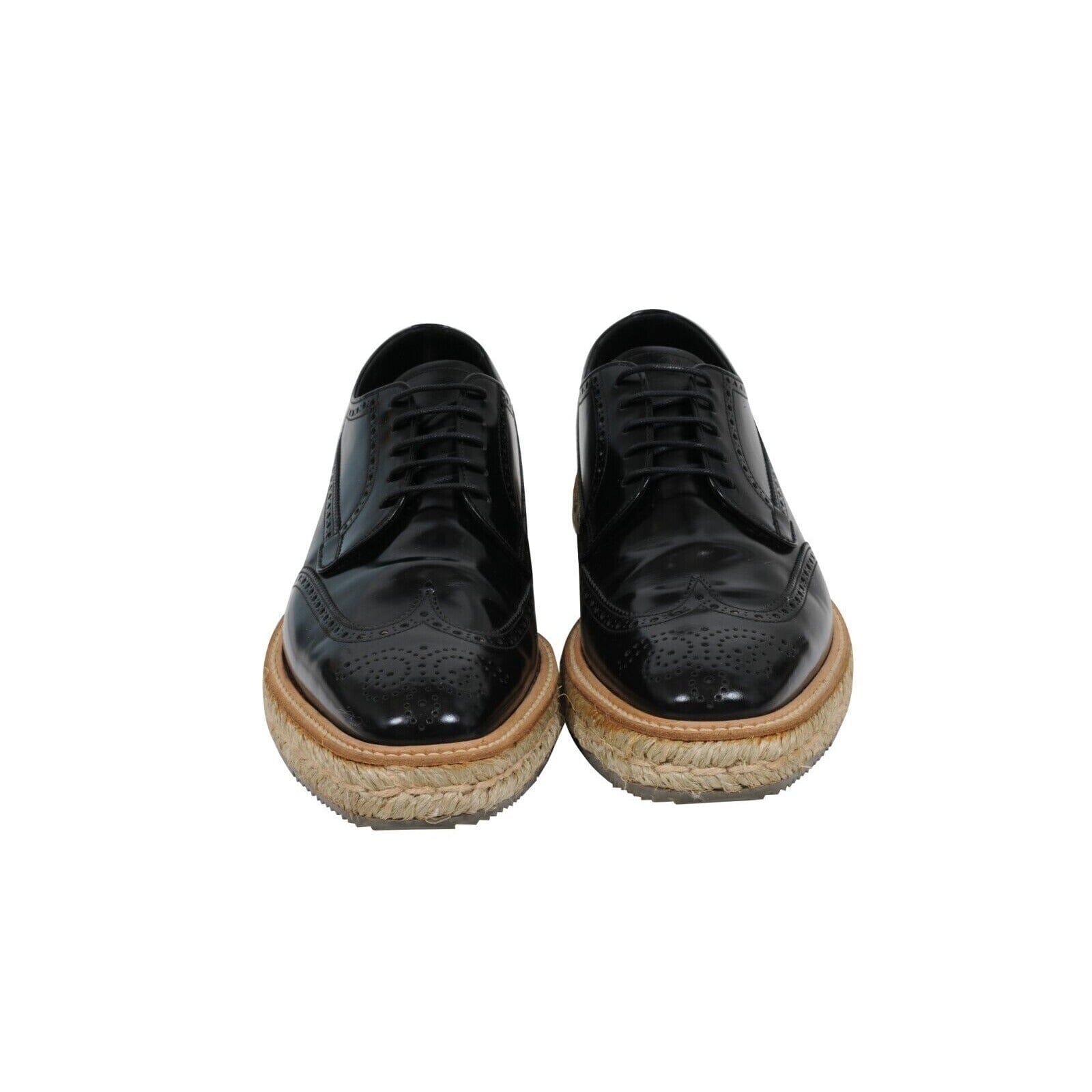 Prada Mens Black Leather Wingtip Espadrille Medallion  display picture 3