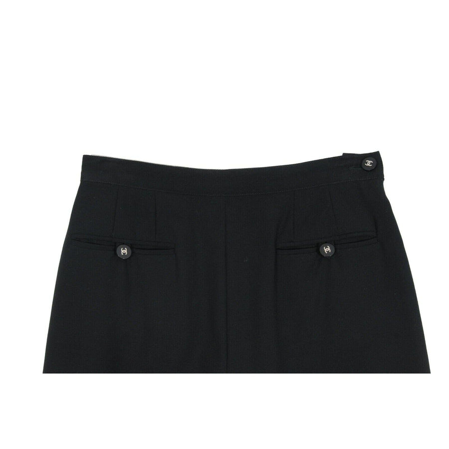 Black Wool Vintage CC Logo High Waist Pleated Pants CHANEL 