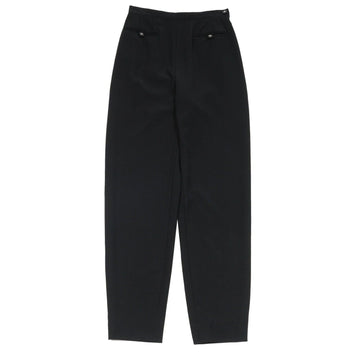 Black Wool Vintage CC Logo High Waist Pleated Pants CHANEL 