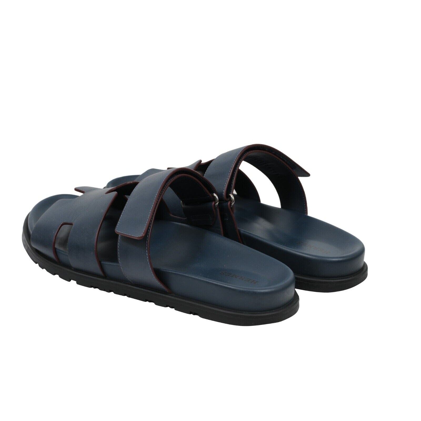 Hermes Mens Chypre Sandals US9 EU42 Blue Leather Strap H 