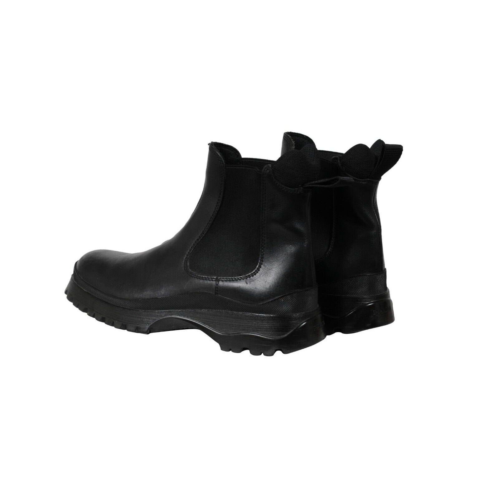 Prada Men Brixxen Chelsea Boots UK8 US9 Black Leather Mid Top