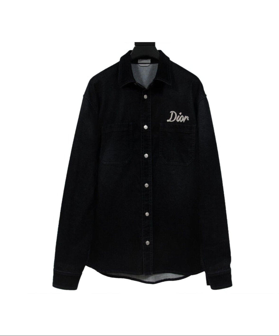 dior dress shirt Dior Mens Button Down Embroidered Logo Shirt Size IT 39 Velour Denim  Midnight Blue – THE-ECHELON