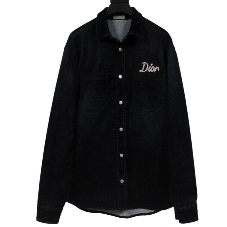 Dior Mens Button Down Embroidered Logo Shirt Size IT 39 Velour Denim  Midnight Blue – THE-ECHELON