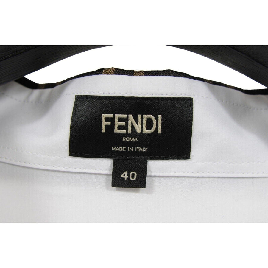 Button Down Shirt White BrownWhite FF Logo Collar Long Sleeve Fendi 