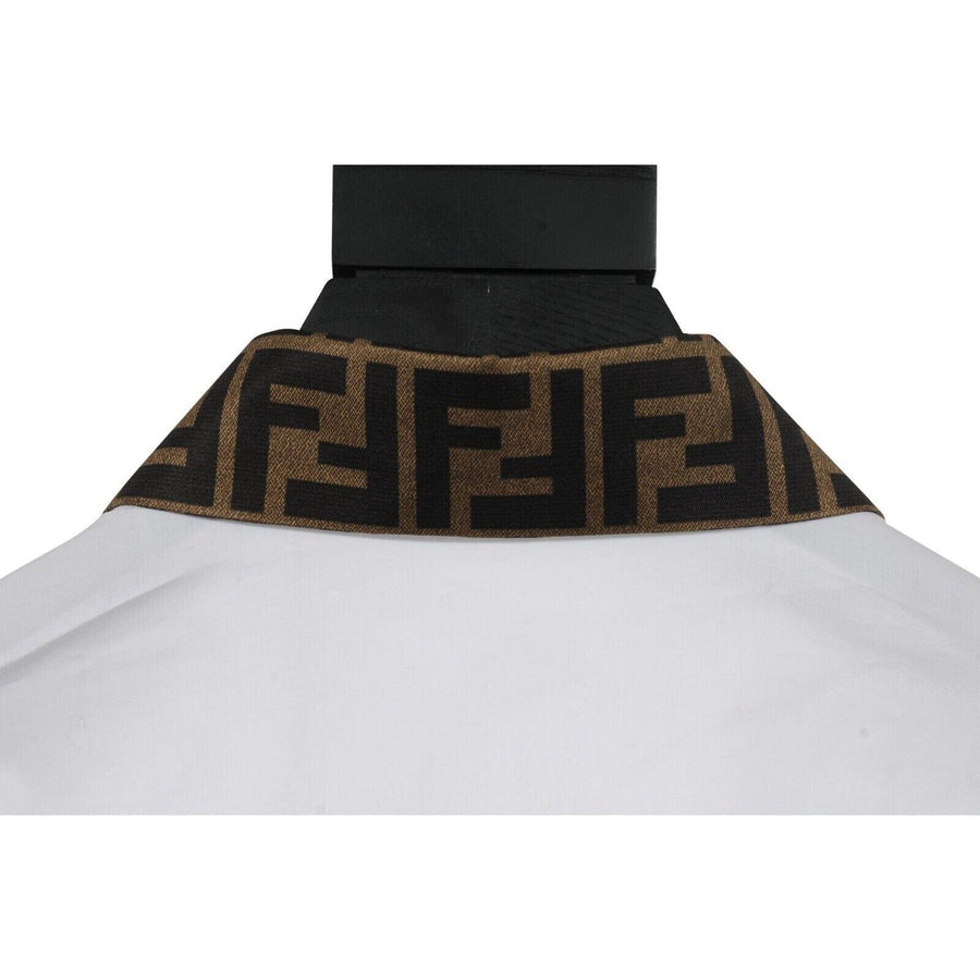 Button Down Shirt White BrownWhite FF Logo Collar Long Sleeve Fendi 