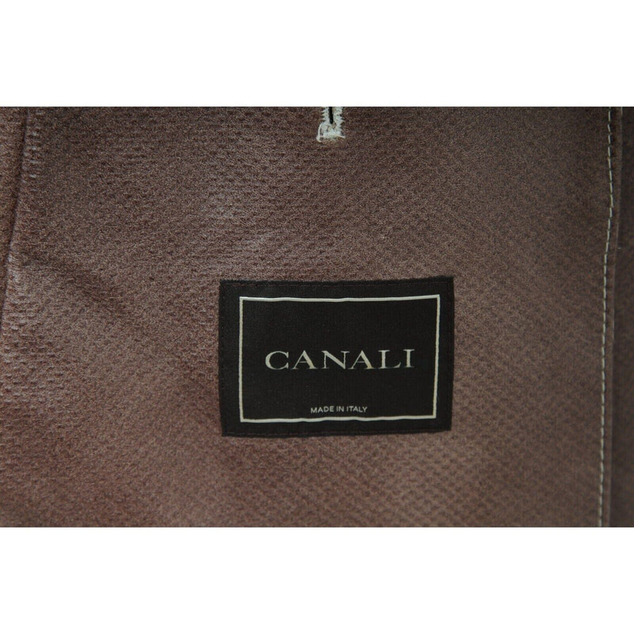 Canali Men Zip Up Biker Jacket Size 52 Large Light Brown Tan Suede Lambskin Coat Canali 