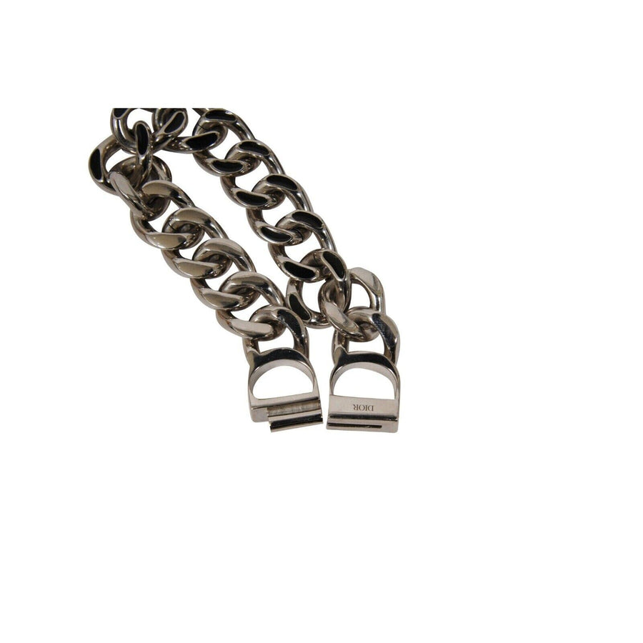 CD Icon Cuban Chain Link Bracelet Silver Black Brass Logo Wrist band DIOR 