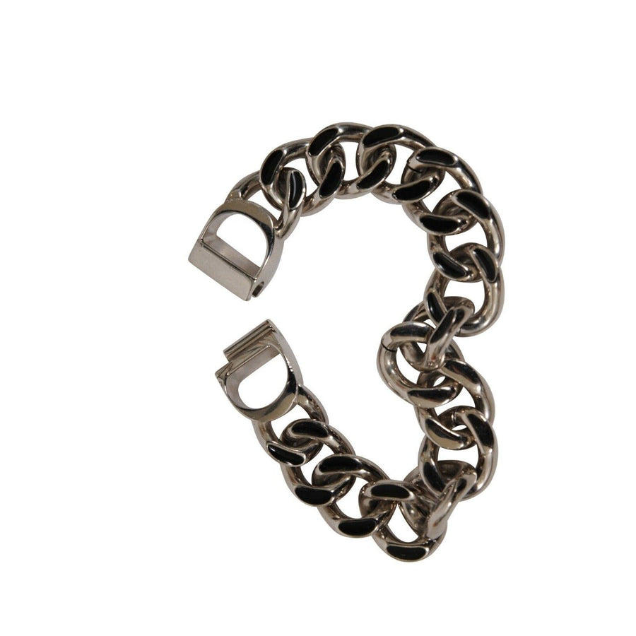 CD Icon Cuban Chain Link Bracelet Silver Black Brass Logo Wrist band DIOR 