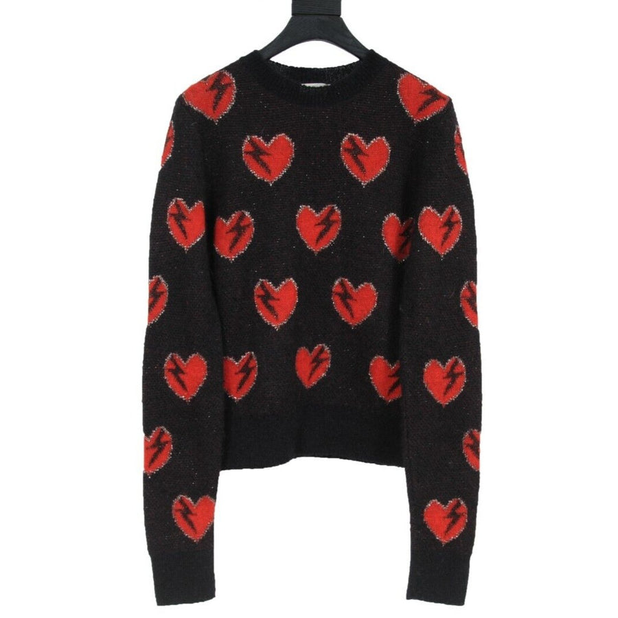 Saint Laurent  Heart Sweater Black Red Mohair Blend Pullover