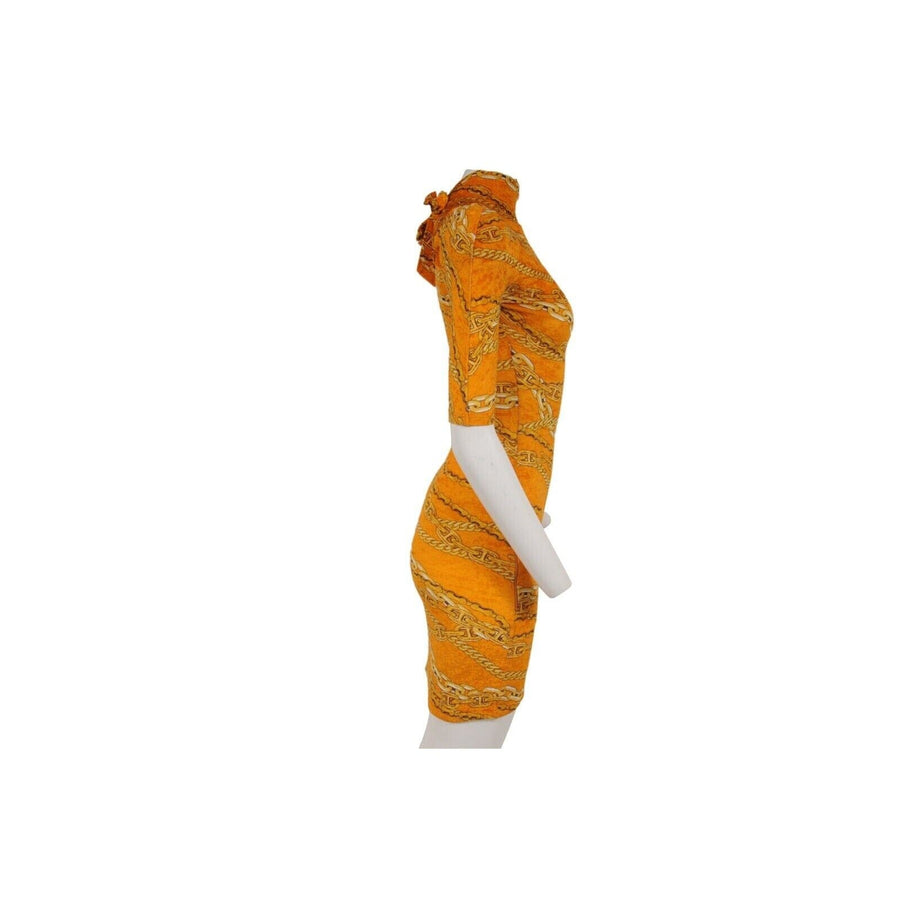 Balenciaga Womens Chain Print Bodycon Mini Dress 38 Orange Gold Stretch Velvet THE-ECHELON Balenciaga Womens Chain Print Bodycon Mini Dress 38 Orange Gold Stretch Velvet THE-ECHELON