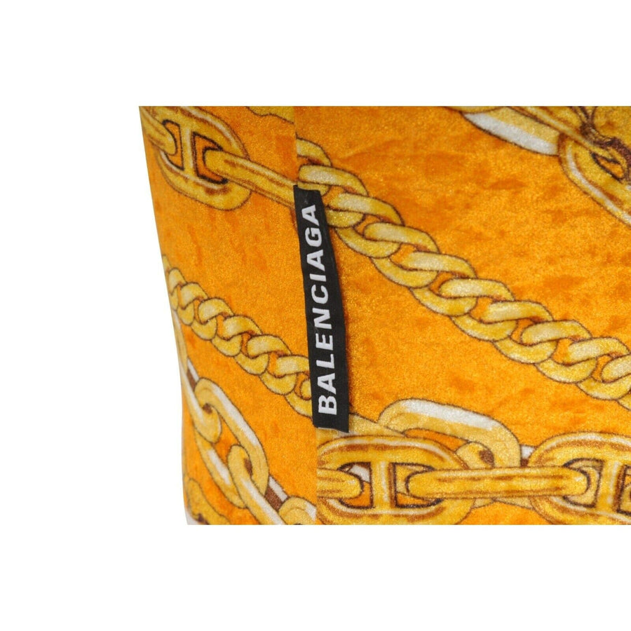 Chain Print Bodycon Mini Dress 38 Orange Gold Stretch Velvet BALENCIAGA 
