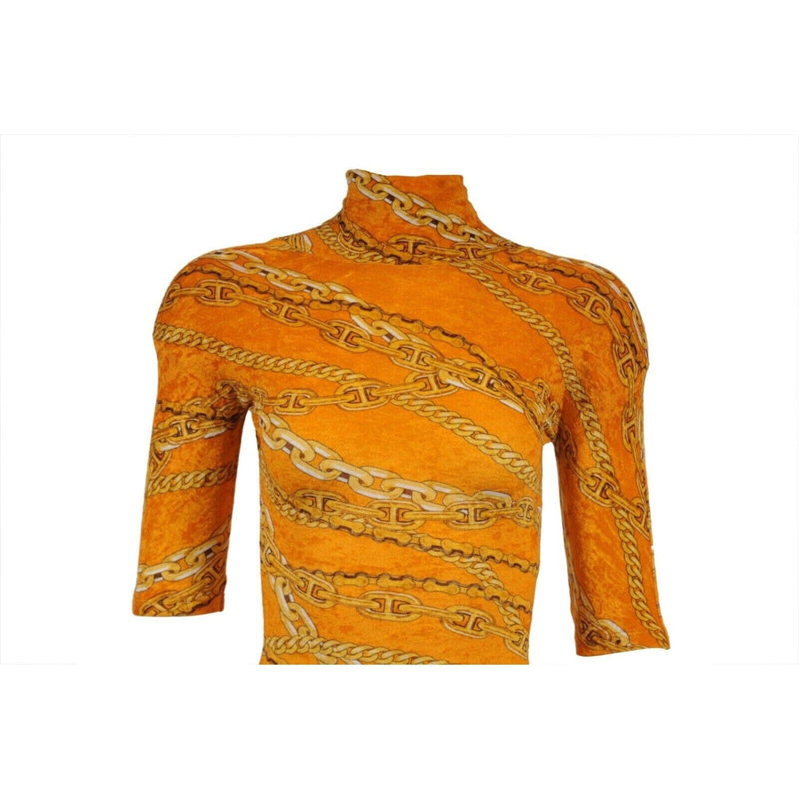Balenciaga Womens Chain Print Bodycon Mini Dress 38 Orange Gold Stretch Velvet THE-ECHELON Balenciaga Womens Chain Print Bodycon Mini Dress 38 Orange Gold Stretch Velvet THE-ECHELON