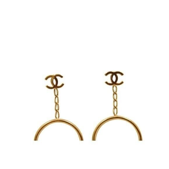 Chanel Vintage CC Logo Gold Pink White Pearl Hoop Drop Dangle Earrings CHANEL 