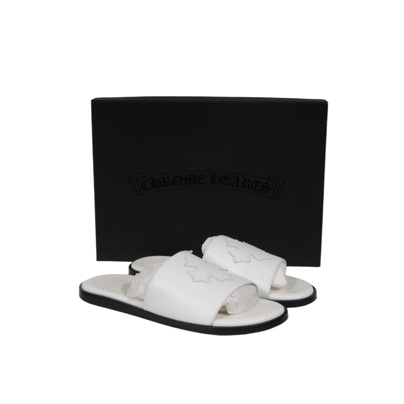 Chrome Hearts Leather Cross Patch Slides Size IT 41 US 11 White Chrome Hearts Leather Cross Patch Slides Size IT 41 US 11 White