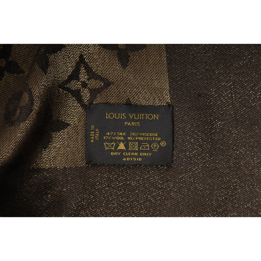 Shawl Gold Brown Lv Logo Monogram Silk Wool Viscose Scarf Cover Up