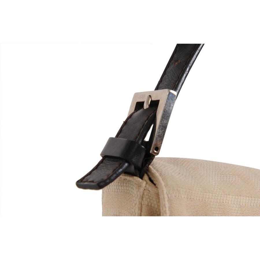 Fendi FF Logo Vintage Zucca Baguette Flap Shoulder Bag Tan Brown Leather Strap