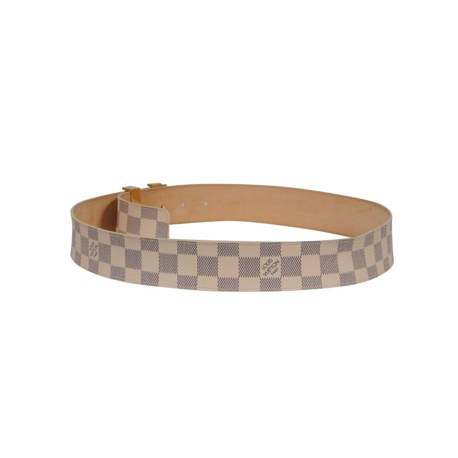 Damier Azur Initials Belt 40MM 90 36 Cream Tan Blue Gold Logo