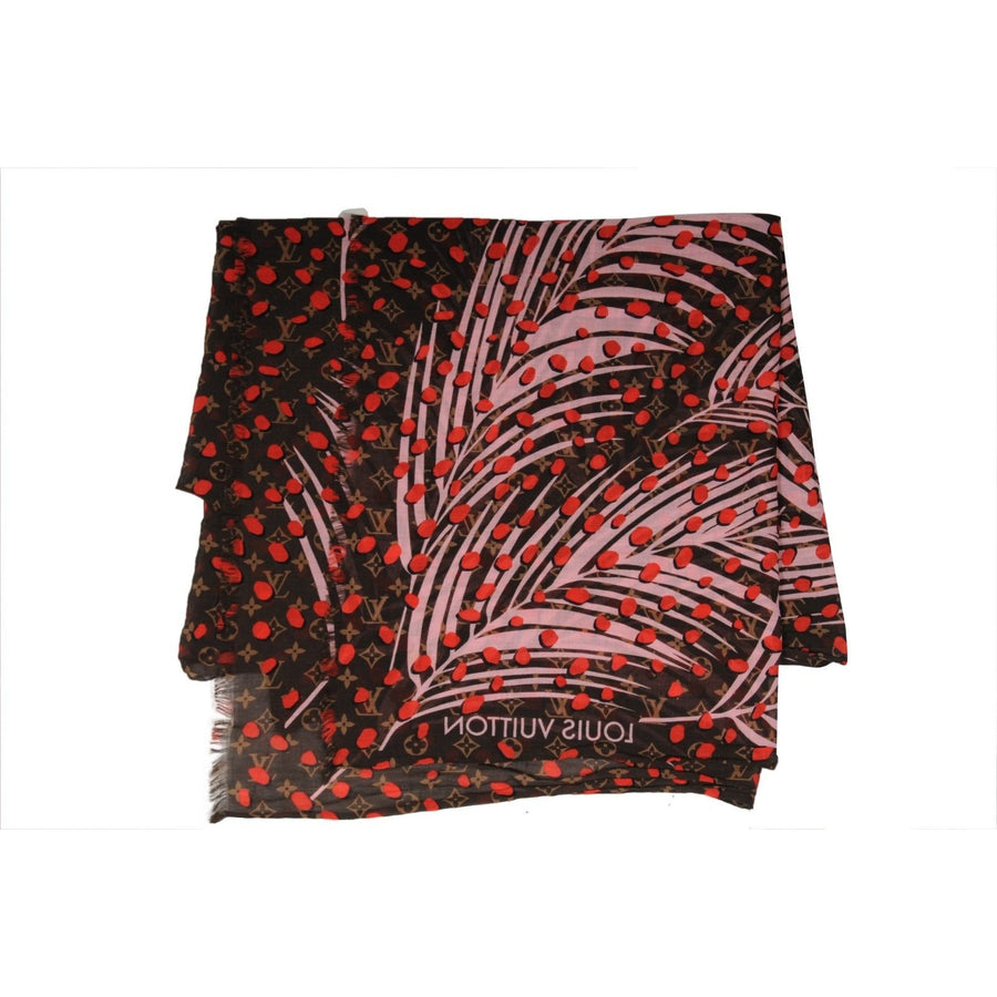 Lv Monogram Pareo Jungle Scarf Brown Red Pink Floral Dots