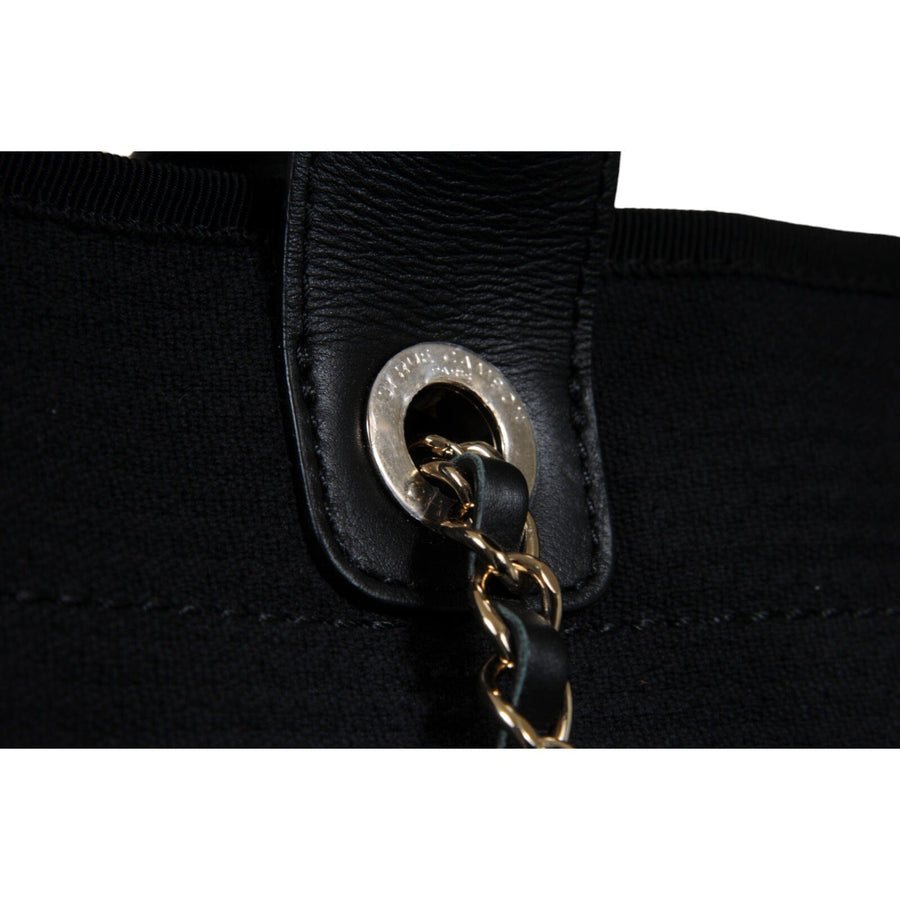 Deauville Shopper Black Medium Tote Shopping Shoulder Handbag CHANEL 