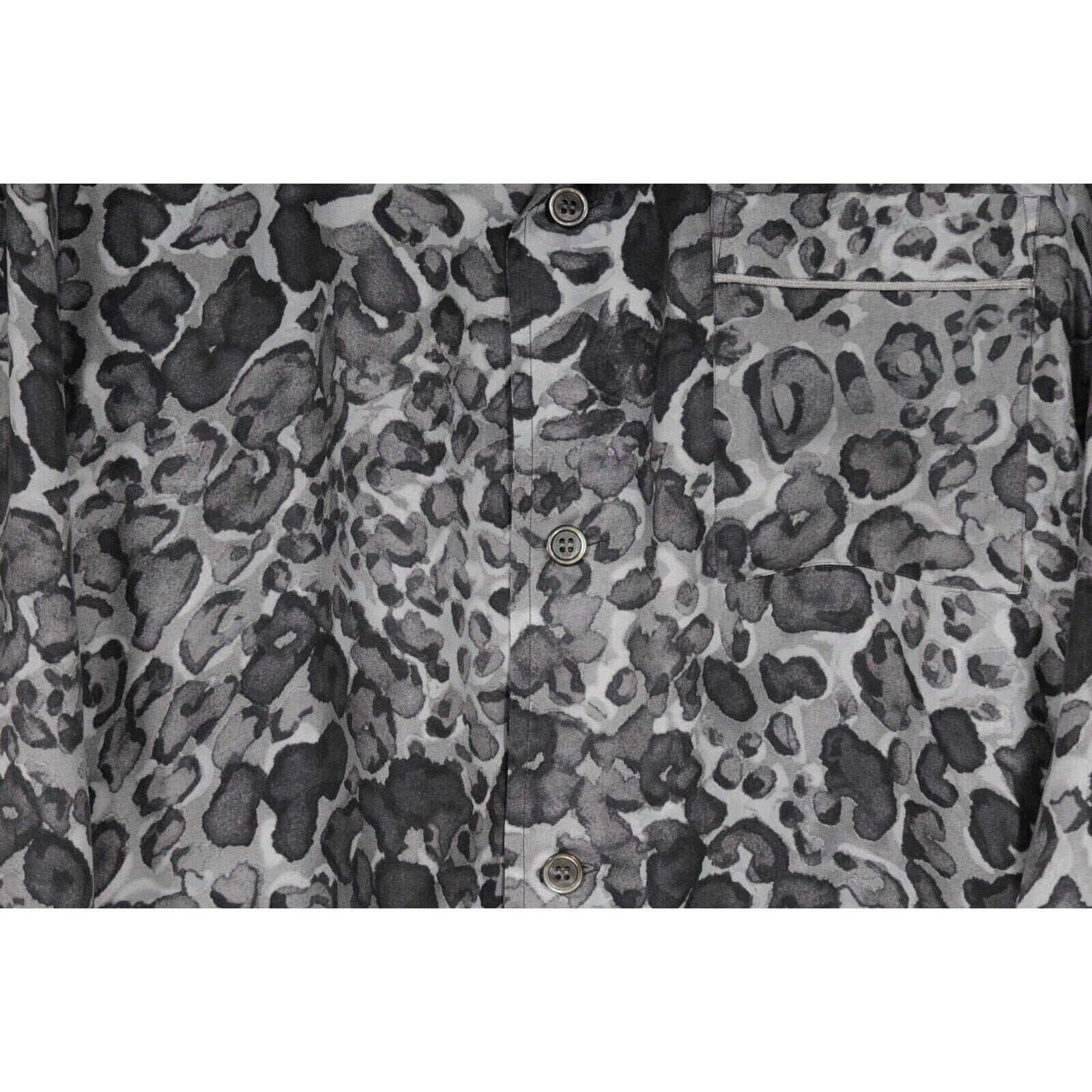 Dior Mens Leopard Cheetah Print Pajama Shirt Size 40 Gray Silk 