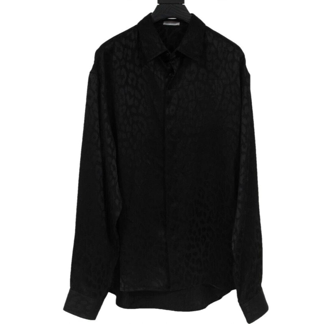 Dior Mens Leopard Print Button Down Shirt IT Size 40 Black Triacetate   THE-ECHELON
