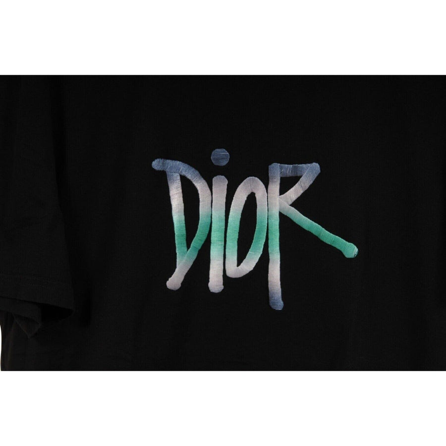 Dior Mens SHAWN STUSSY Gradient Logo T Shirt Size Large Black 100% Cotton Short DIOR 