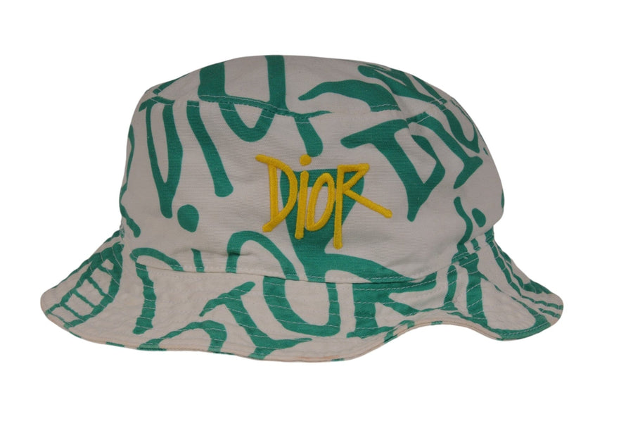 Dior SHAWN Stussy Bucket Hat Size Large White Green Yellow Cotton