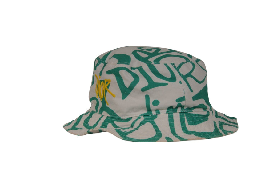 DIOR ディオール ×Shawn Stussy Bucket Hat Dior SHAWN Stussy Bucket Hat Size Large White Green Yellow Cotton