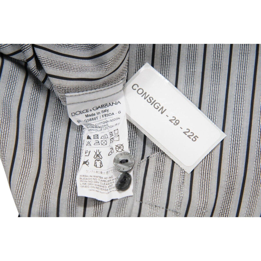 Dolce & Gabbana Mens Martini Striped Button Down Shirt Size 17 / 43 Gray Black Dolce & Gabbana 