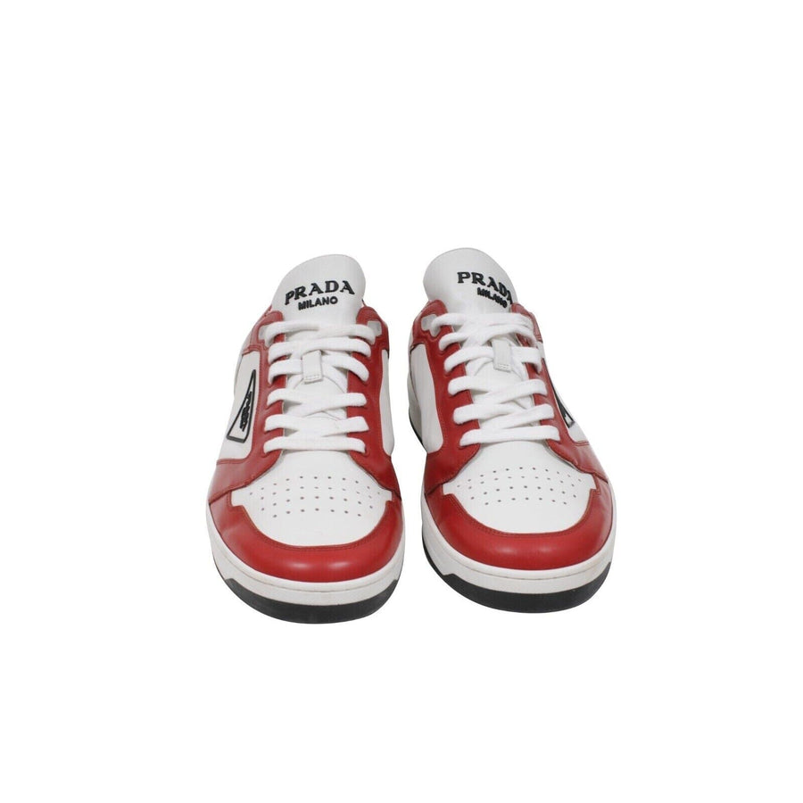 Downtown Sneakers Red White Black Leather Triangle Logo Low Prada 