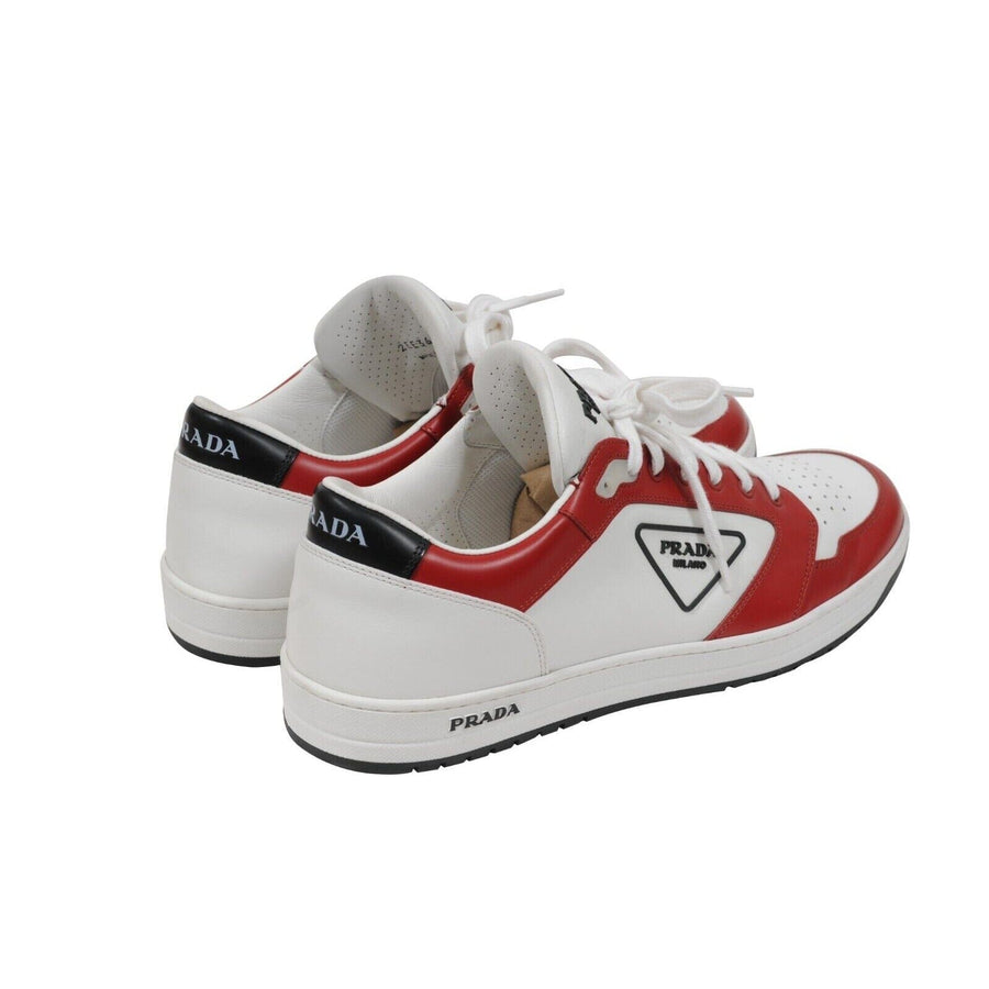 Downtown Sneakers Red White Leather Triangle Logo Low Top PRADA 