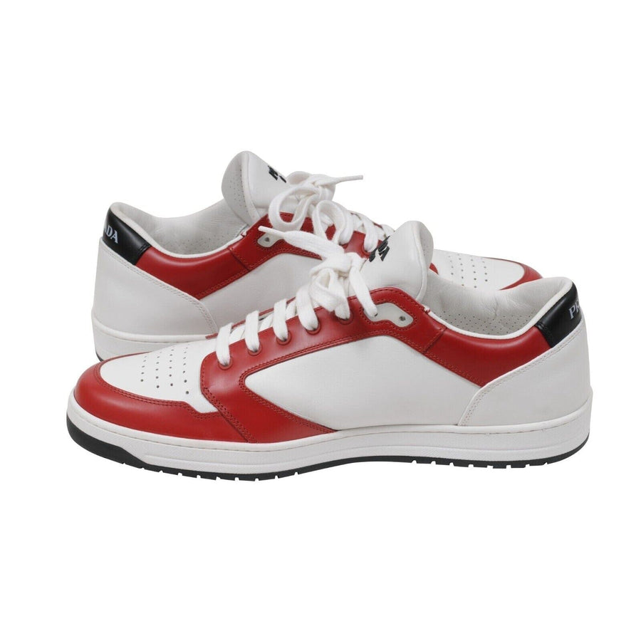 Downtown Sneakers Red White Leather Triangle Logo Low Top PRADA 