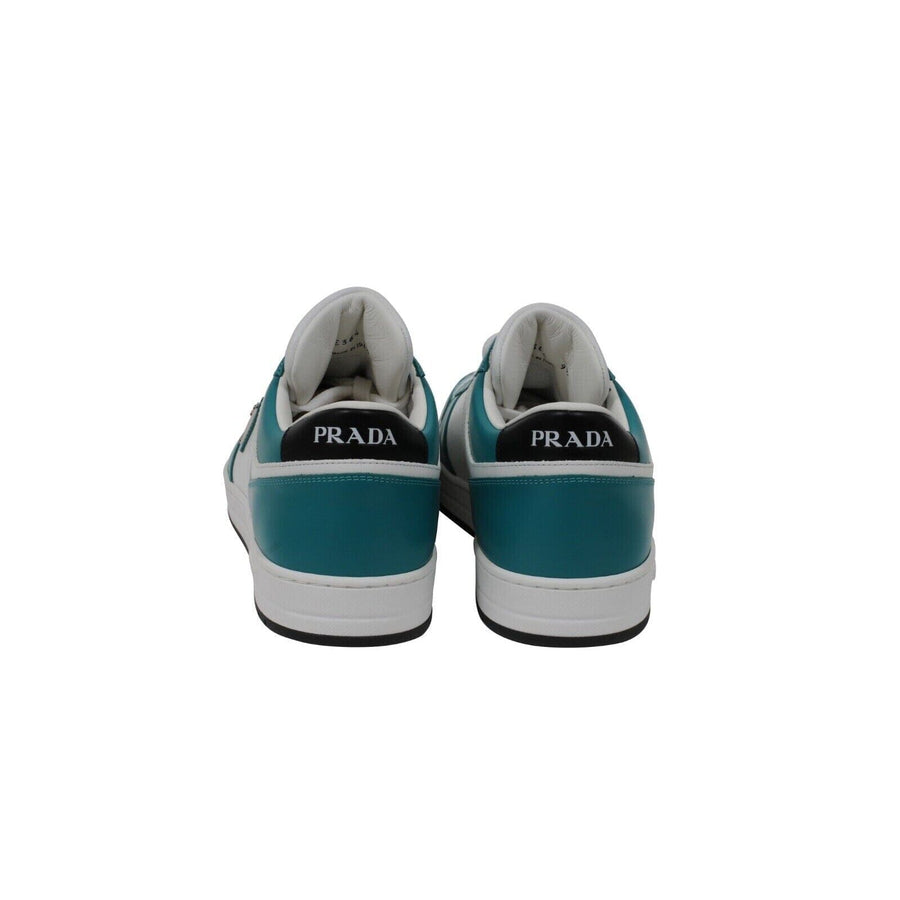 Downtown Sneakers White Green Teal Leather Triangle Logo Low PRADA 