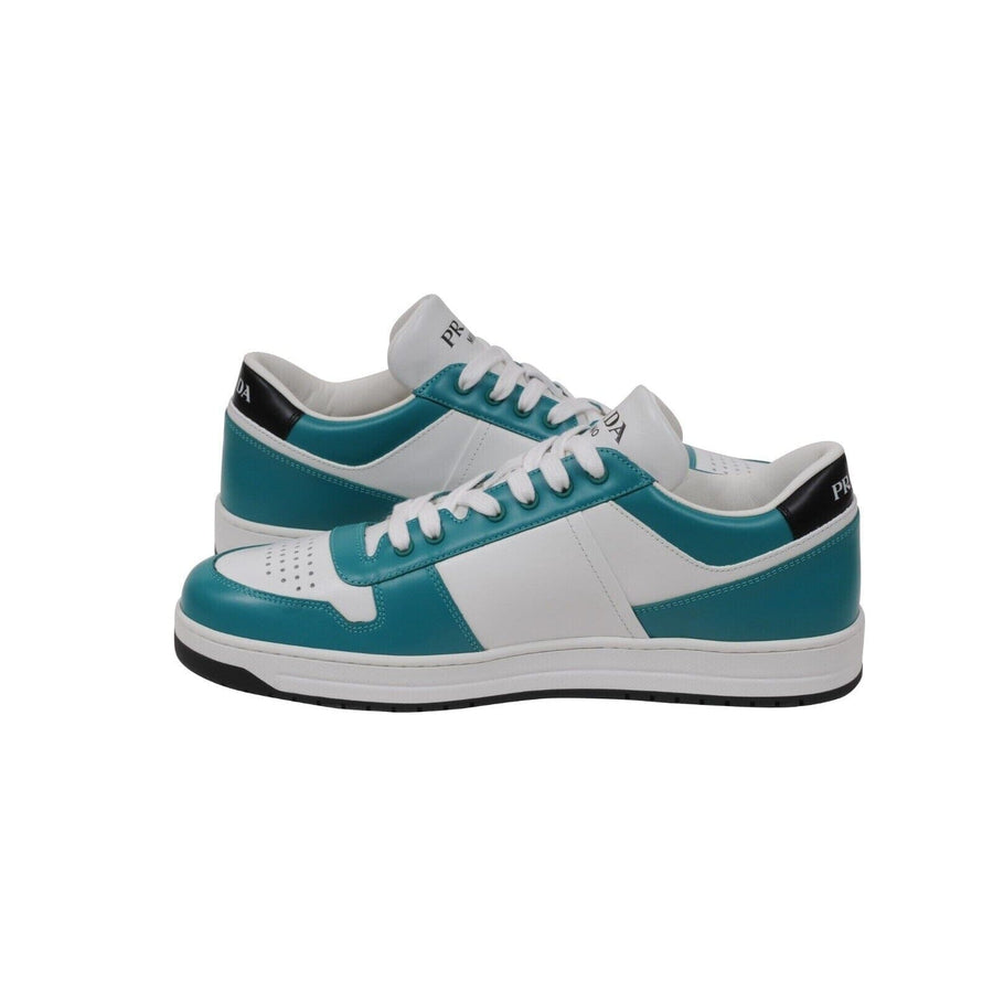 Downtown Sneakers White Green Teal Leather Triangle Logo Low PRADA 