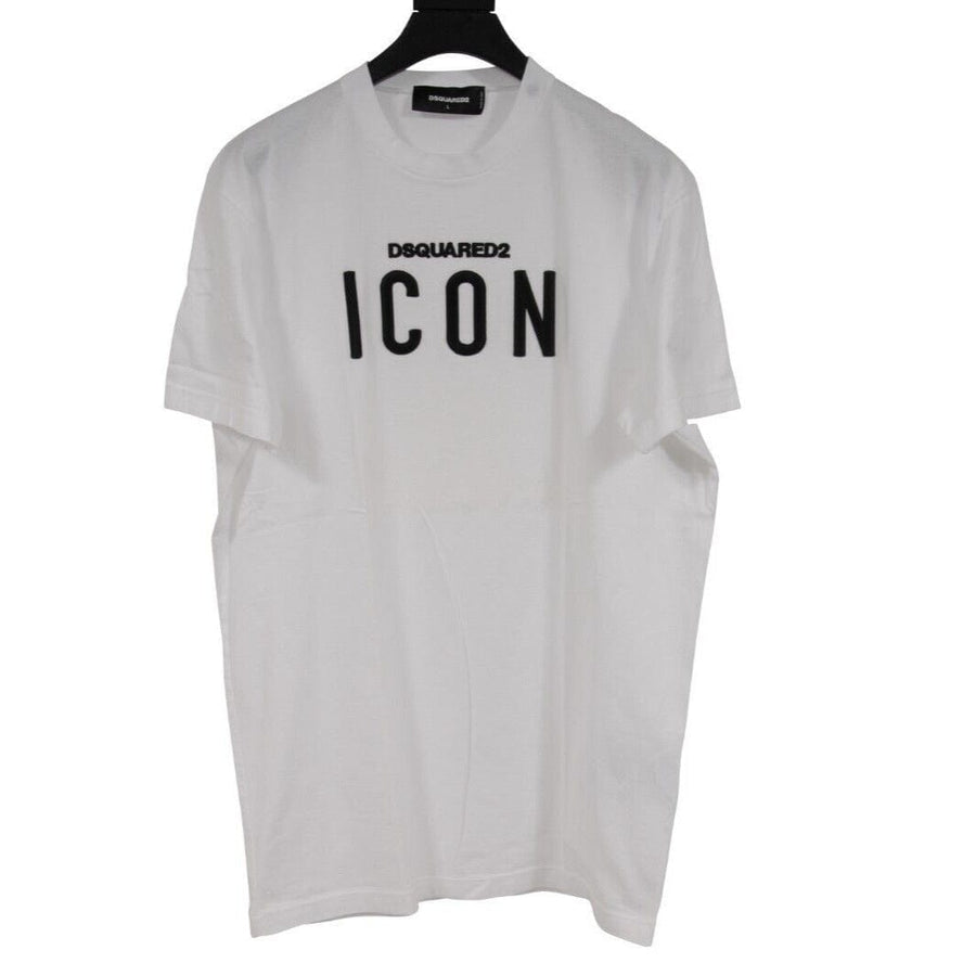 Dsquared2 Mens ICON Logo T Shirt Size Large White Black 100% Cotton Short Sleeve DSQUARED2 