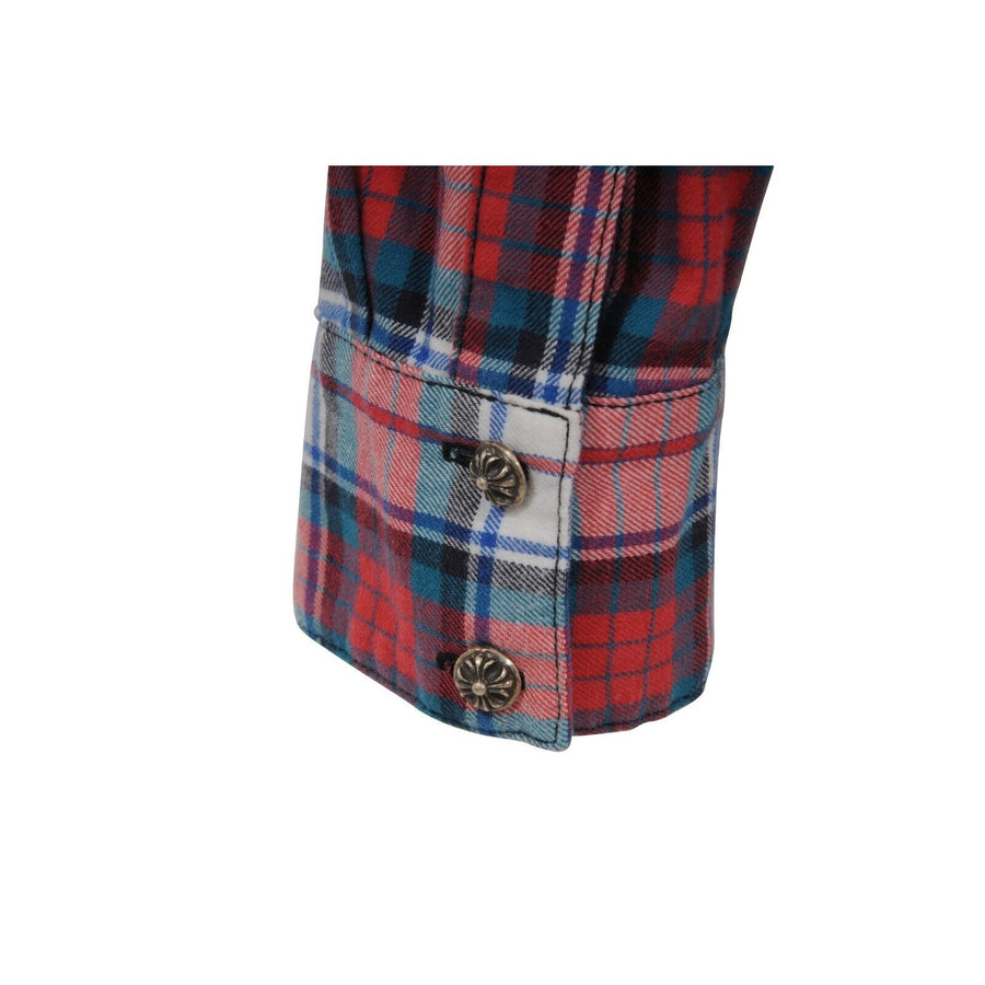 Chrome Hearts Cross Patch Flannel Red Green Plaid Button Down Shirt