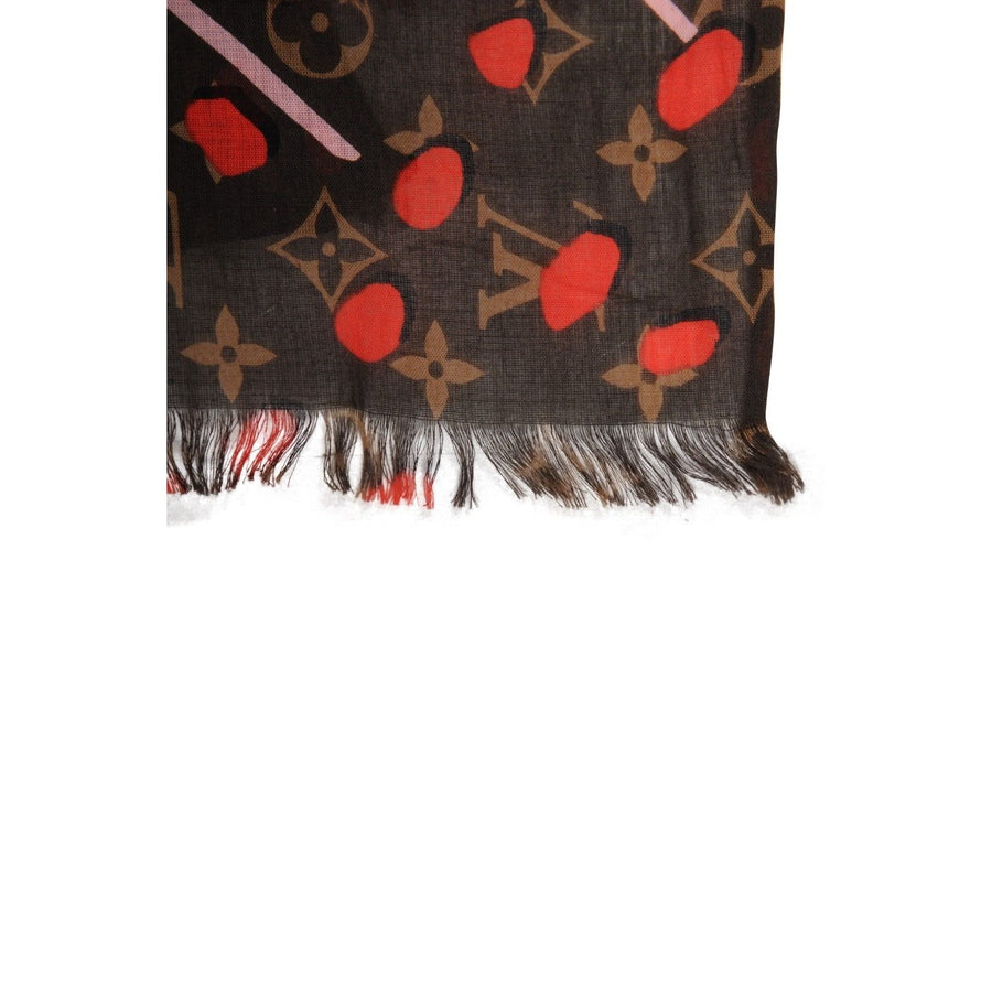 Lv Monogram Pareo Jungle Scarf Brown Red Pink Floral Dots