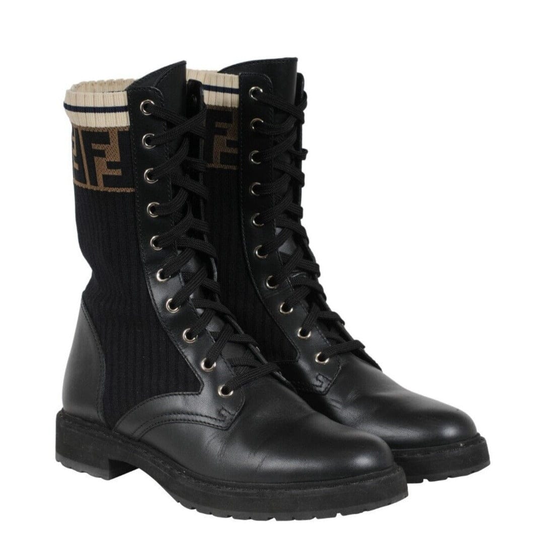 Fendi Womens Rockoko Combat Boots US 8 EU 38 Black Leather  display picture 3