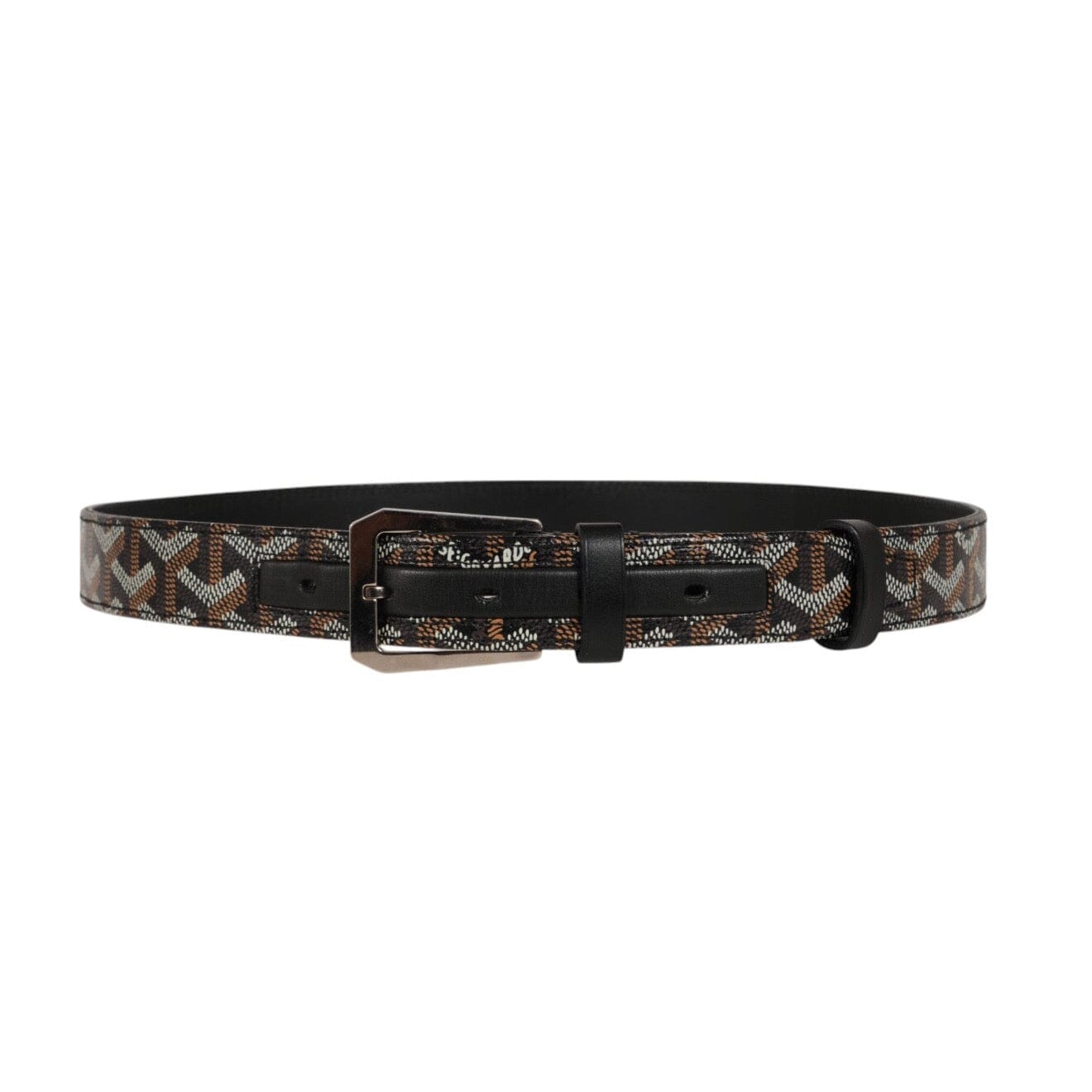 Goyard Mens Fregate Belt 85 Black Leather Goyardine Canvas 