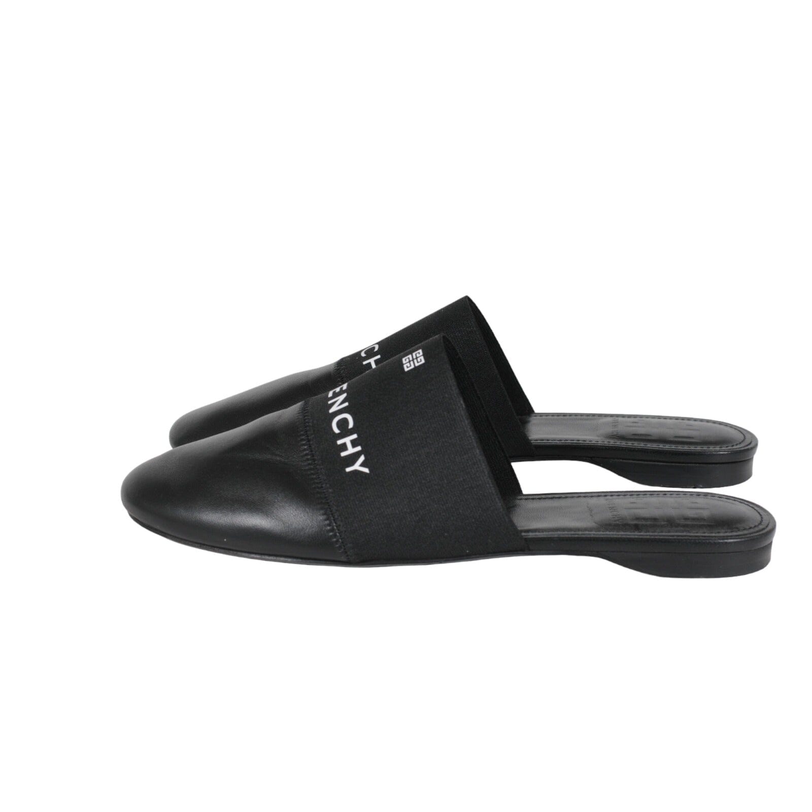 Givenchy Womens Bedford Logo Flat Mules US 8 EU 38 Black White Leather Fabric THE ECHELON