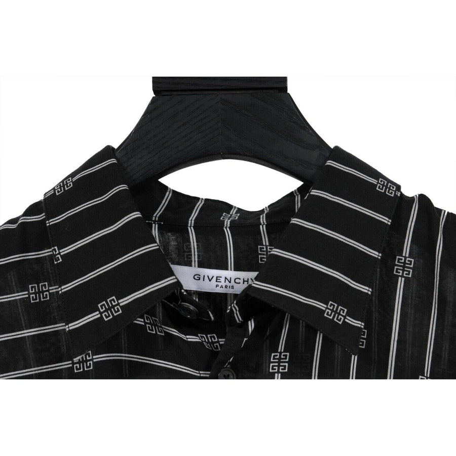 Givenchy Mens Striped Logo Button Down Shirt 41 Black White Lightweight Cotton GIVENCHY 