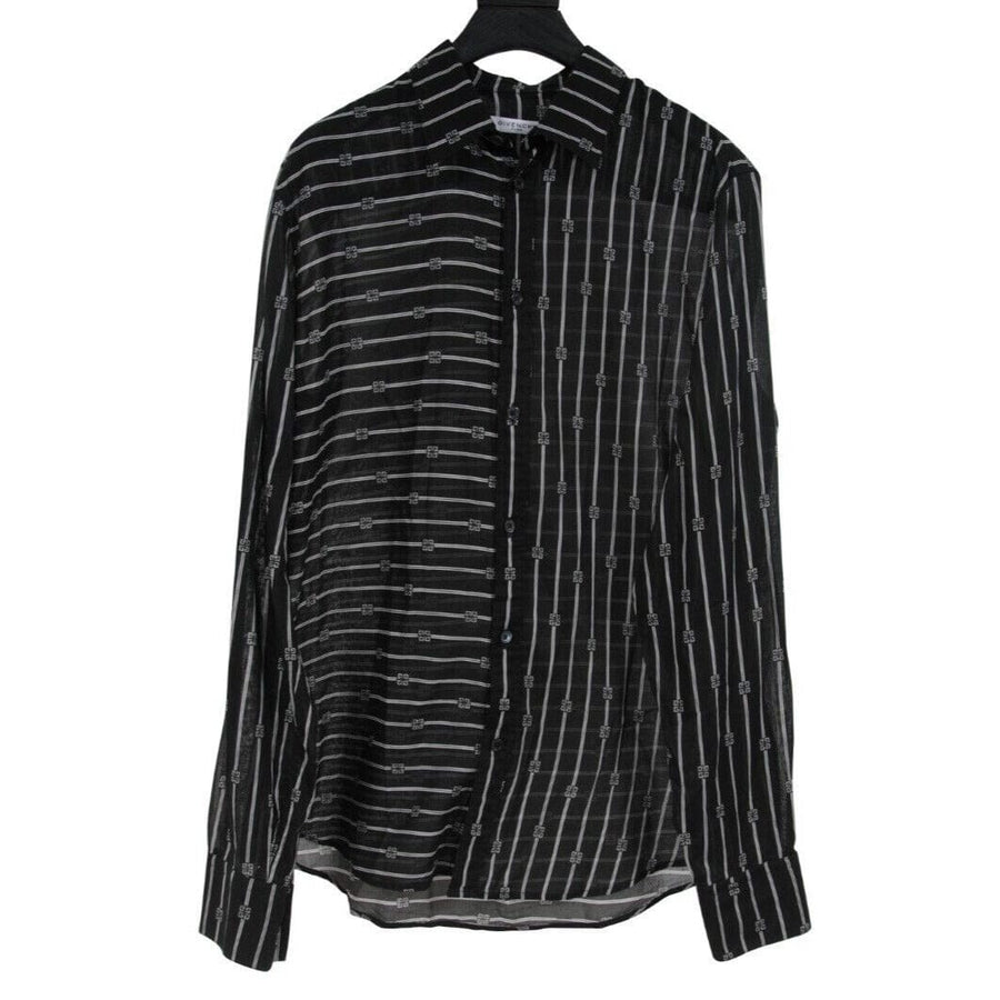 Givenchy Mens Striped Logo Button Down Shirt 41 Black White Lightweight Cotton GIVENCHY 