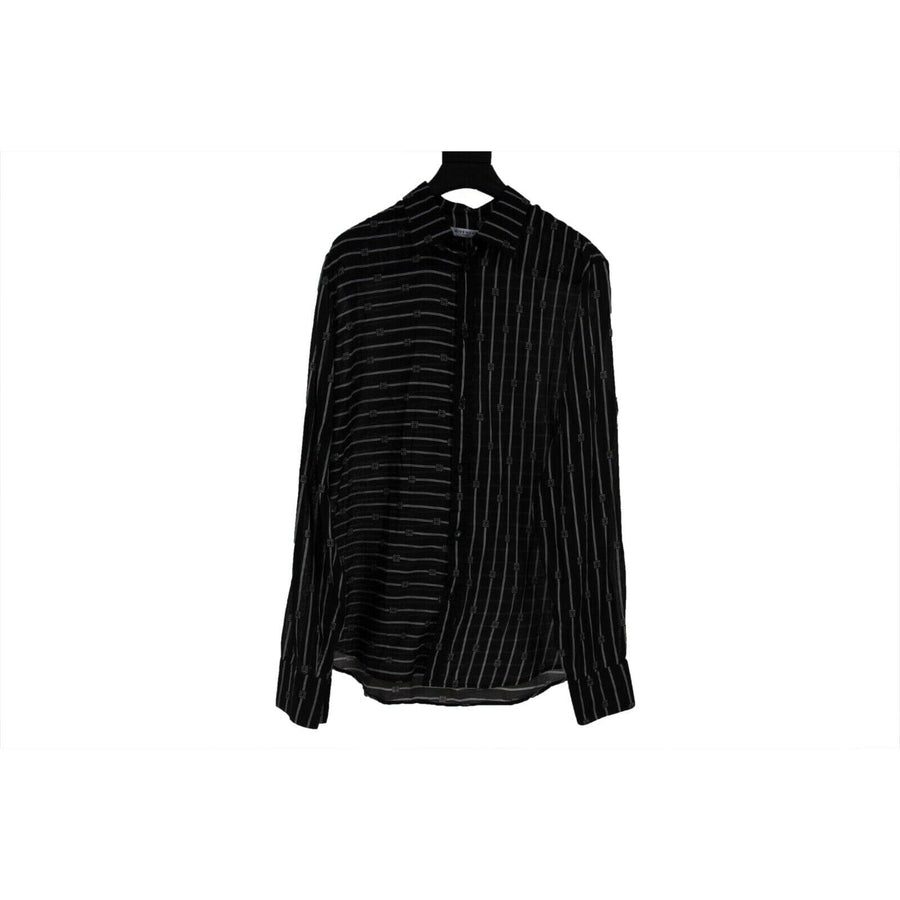 Givenchy Mens Striped Logo Button Down Shirt 41 Black White Lightweight Cotton GIVENCHY 