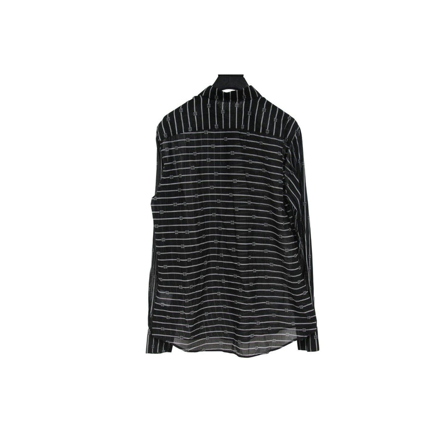 Givenchy Mens Striped Logo Button Down Shirt 41 Black White Lightweight Cotton GIVENCHY 