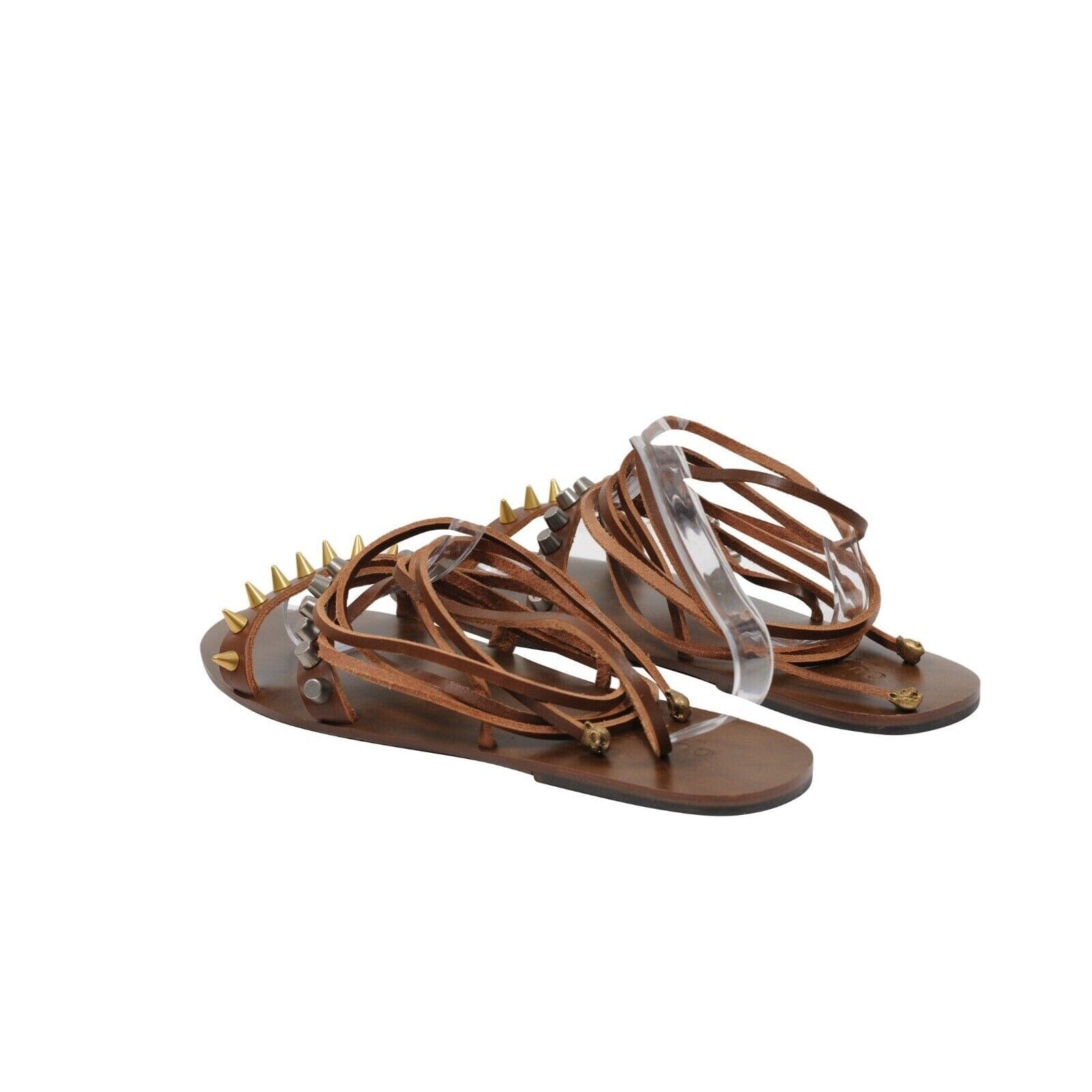 Gucci Men Gladiator Sandals G11 US11.5 Brown Leather Strapped Studded Rope Flats THE ECHELON