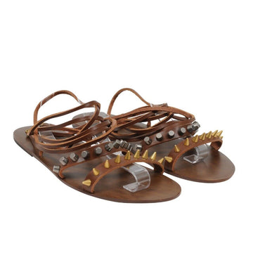 Gladiator Sandals Brown Leather Strapped Studded Rope Flats GUCCI 