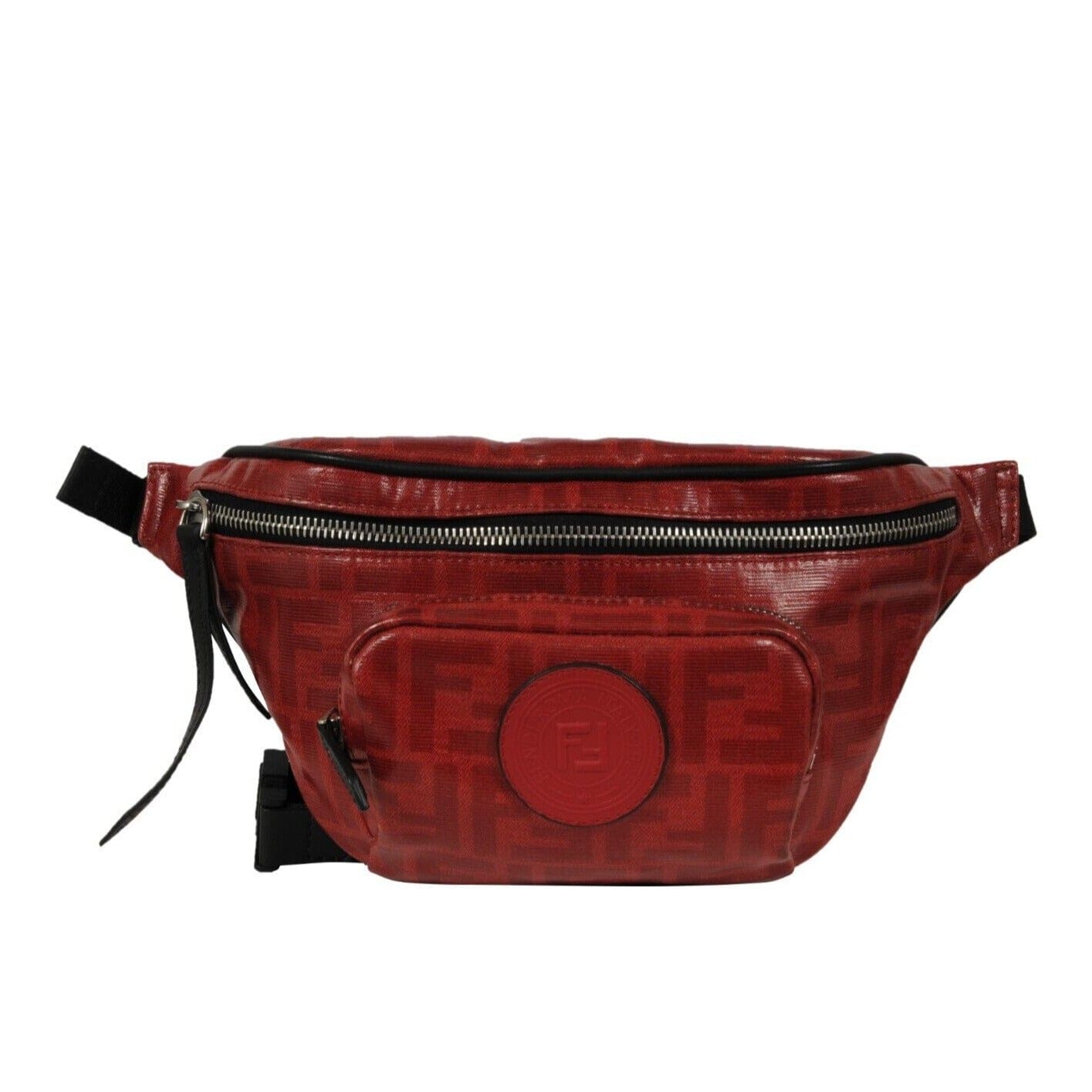 Fendi Glazed Fabric Belt Bag Red Vietllo Century FF Logo 1974