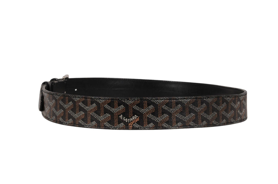 Goyard Mens Florida Belt 95 31 32 Black Goyardine Canvas Leather 5 Hole GOYARD 
